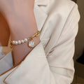 Korean Style Freshwater Pearl Rhinestone Smiley Number Letter Bangle For Women view 1