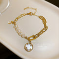Korean Style Freshwater Pearl Rhinestone Smiley Number Letter Bangle For Women view 4