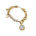 Korean Style Freshwater Pearl Rhinestone Smiley Number Letter Bangle For Women view 5
