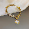 Korean Style Freshwater Pearl Rhinestone Smiley Number Letter Bangle For Women view 2