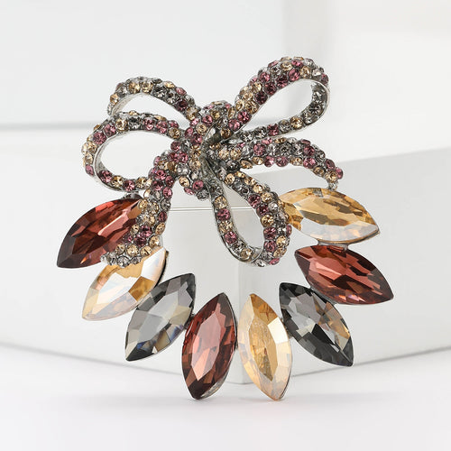 Alloy Glass Bow Brooch For Womens Cardigan And Coat Decoration