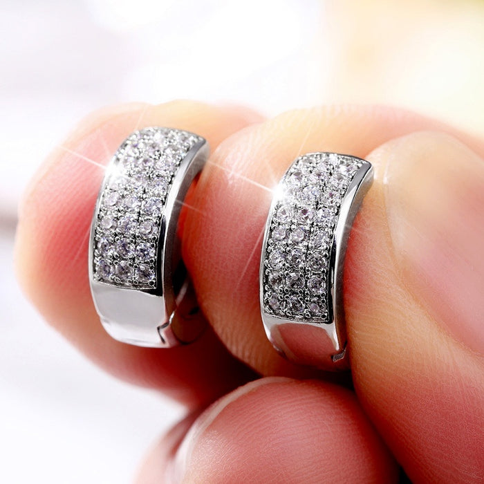 Round Hoop Earrings With Sparkling Cubic Zirconia, Minimalist Fashion Couple Ear Jewelry