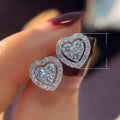 Micro Pave AAA Zircon Heart Stud Earrings For Women Sparkling Birthday Gift Ear Jewelry view 5