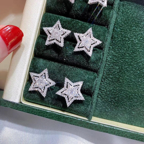 Imitation Zircon Five Point Star Stud Earrings For Women Fashion Statement Jewelry