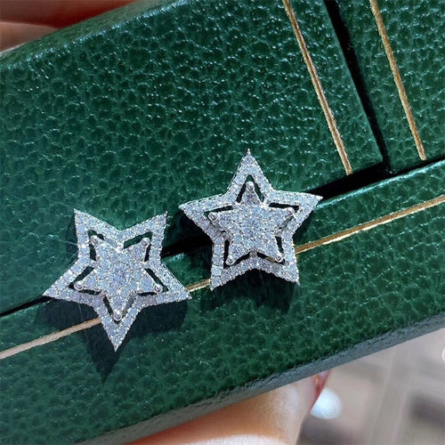 Imitation Zircon Five Point Star Stud Earrings For Women Fashion Statement Jewelry