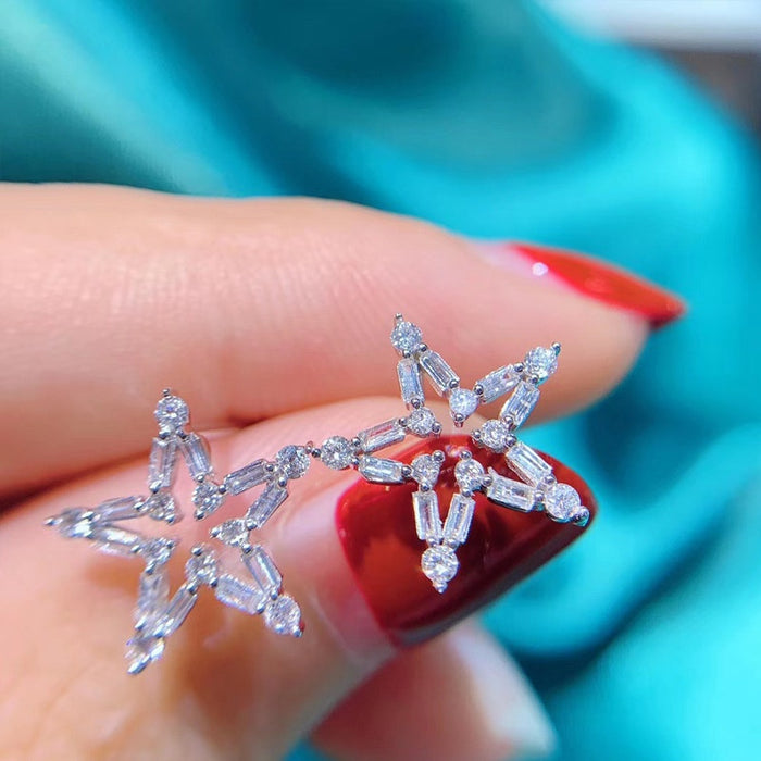 Fresh Style Hollow Five Point Star Stud Earrings With Starfish Zircon Accents For Women