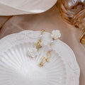 Elegant Asymmetric Rose Pearl Drop Earrings With Hollow Rhinestone Butterfly Alloy Flower Earrings view 3