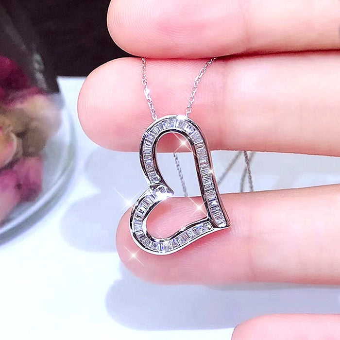 Trendy Commuter Necklace With Step Cut T Zircon And Full Pave Heart Zircon Choker For Women