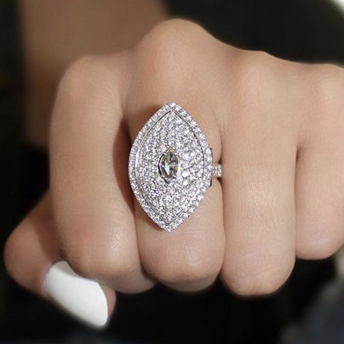 Vintage Marquise Cubic Zirconia Ring, Creative Statement Finger Jewelry For Trendy Women