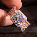 Rose Gold Luxury Wide Band Ring With Full Pave Stones, Sparkling Business Party Jewelry view 2