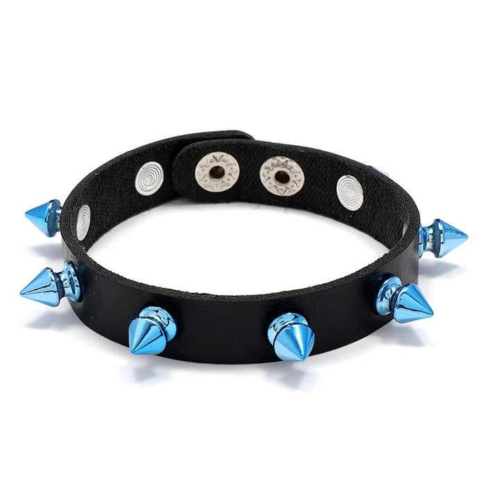 Punk Leather Bracelet With Spike Studs For Men, Rock Style Fashion Bangle Accessory