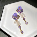 Vintage Korean Purple Flower Heart Crystal Alloy Stud Earrings For Evening Wear view 4