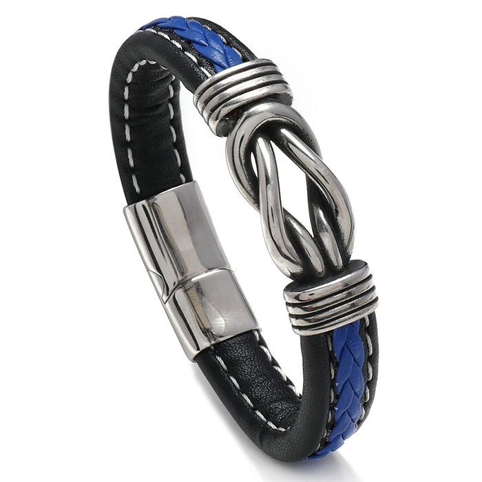 Minimalist Two Tone Leather Men's Bracelet With Stainless Steel Magnetic Clasp Fashion Bangle