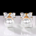Cute Bow Faux Pearl Stud Earrings For Women, Fashion Elegant Short Ear Jewelry Accessories view 5