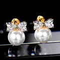 Cute Bow Faux Pearl Stud Earrings For Women, Fashion Elegant Short Ear Jewelry Accessories view 3