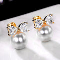 Cute Bow Faux Pearl Stud Earrings For Women, Fashion Elegant Short Ear Jewelry Accessories view 4