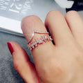 Korean Style Women's Crown Ring With Double Layer Micro Pave Zircon Curved V Index Finger Band view 2