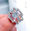 Fashion OL Full Zircon Three Piece Ring Set For Women Luxury Anniversary Celebration Jewelry view 1