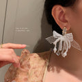Pearl Crystal Zircon Bow Tassel Drop Earrings Korean Fashion OL Light Luxury Jewelry view 2