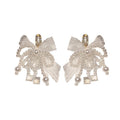 Pearl Crystal Zircon Bow Tassel Drop Earrings Korean Fashion OL Light Luxury Jewelry view 5