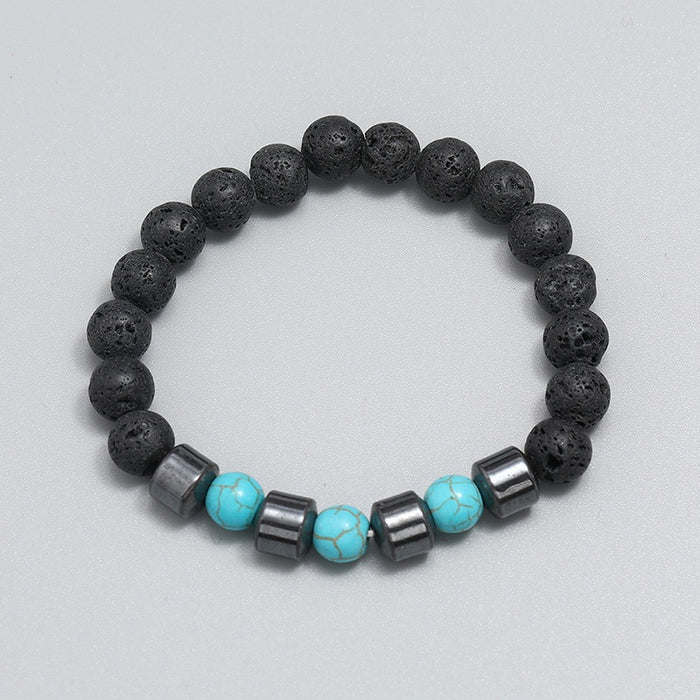 Fashion Men's Vintage Volcanic Stone Beaded Elastic Bracelet For European And American Style Jewelry