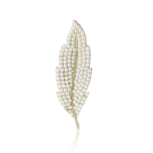 Alloy Pearl Leaf Brooch Pin For Elegant Suit Cardigan Decoration