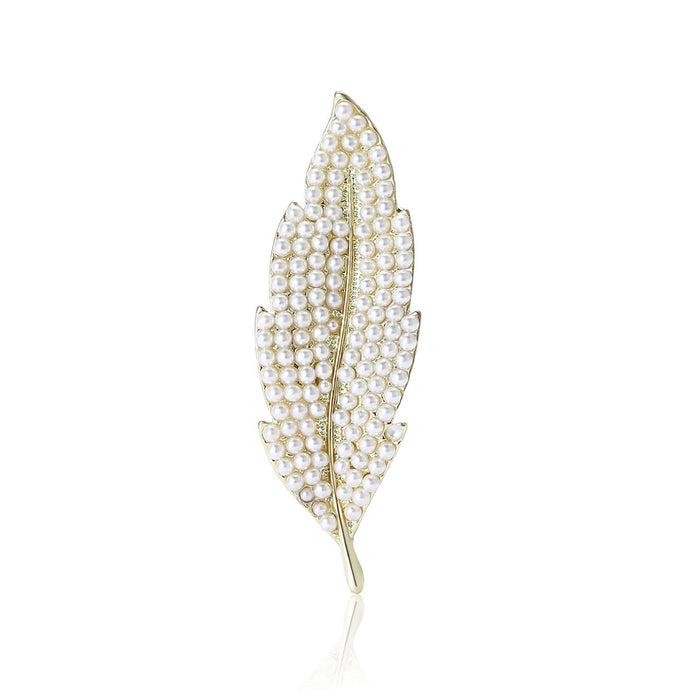 Alloy Pearl Leaf Brooch Pin For Elegant Suit Cardigan Decoration