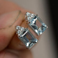 Topaz Blue Aquamarine Zircon Stud Earrings For Women European Style Jewelry view 1