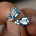 Topaz Blue Aquamarine Zircon Stud Earrings For Women European Style Jewelry view 2
