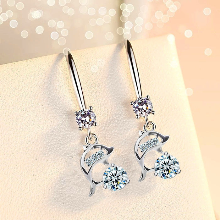 Cute Long Dolphin Earrings For Women Elegant Zircon Drop Earrings Fashion Jewelry