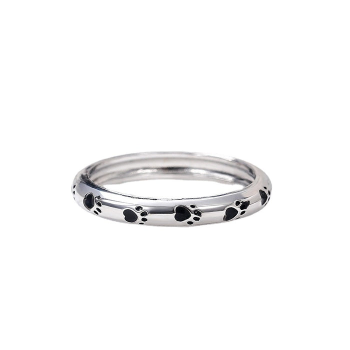 Sweet Cute Pet Cat Paw Ring For Women, European Style Dog Footprint Stackable Tail Ring