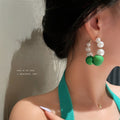 Korean Vintage Pearl Hoop Earrings With Sterling Silver Pins, Geometric Round Light Luxury Design view 1