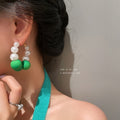 Korean Vintage Pearl Hoop Earrings With Sterling Silver Pins, Geometric Round Light Luxury Design view 3