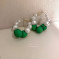 Korean Vintage Pearl Hoop Earrings With Sterling Silver Pins, Geometric Round Light Luxury Design view 4