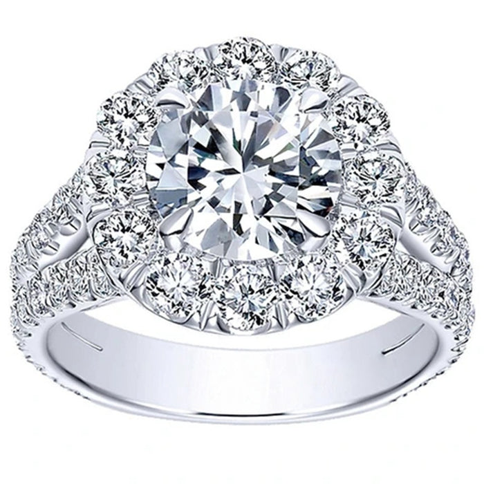 Round Micro Pave Simulated Cubic Zirconia Engagement Ring, European Fashion Jewelry