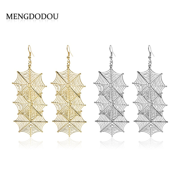 Bohemian Alloy Spider Web Long Dangle Drop Earrings For Women Fashion Halloween Statement Earrings