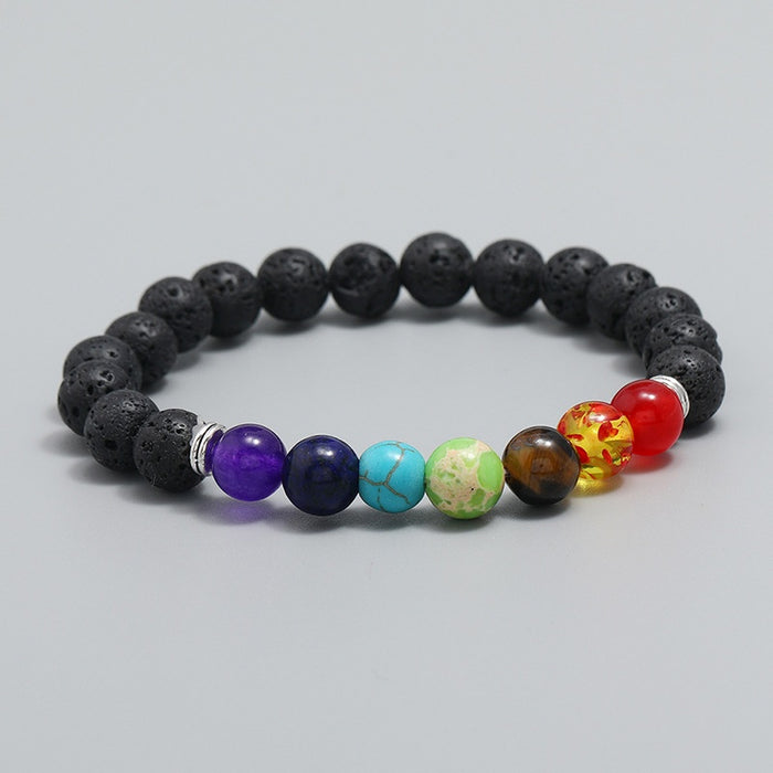 Handmade Colorful Beaded Bracelet With Lava Stone Minimalist Fashion Personality Wristband