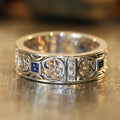 Men's Vintage Hollow Pattern Copper Ring With Blue Zircon, Retro Fashion Statement Jewelry view 2