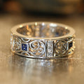 Men's Vintage Hollow Pattern Copper Ring With Blue Zircon, Retro Fashion Statement Jewelry view 4