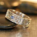 Men's Vintage Hollow Pattern Copper Ring With Blue Zircon, Retro Fashion Statement Jewelry view 3