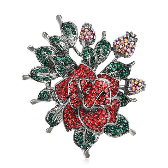 Alloy Rhinestone Flower Brooch Pin For Coat And Jacket Decoration