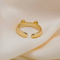 Korean Style Cute Playful Cat Ear Ring Simple Copper Animal Cat Paw Adjustable Open Finger Ring view 4