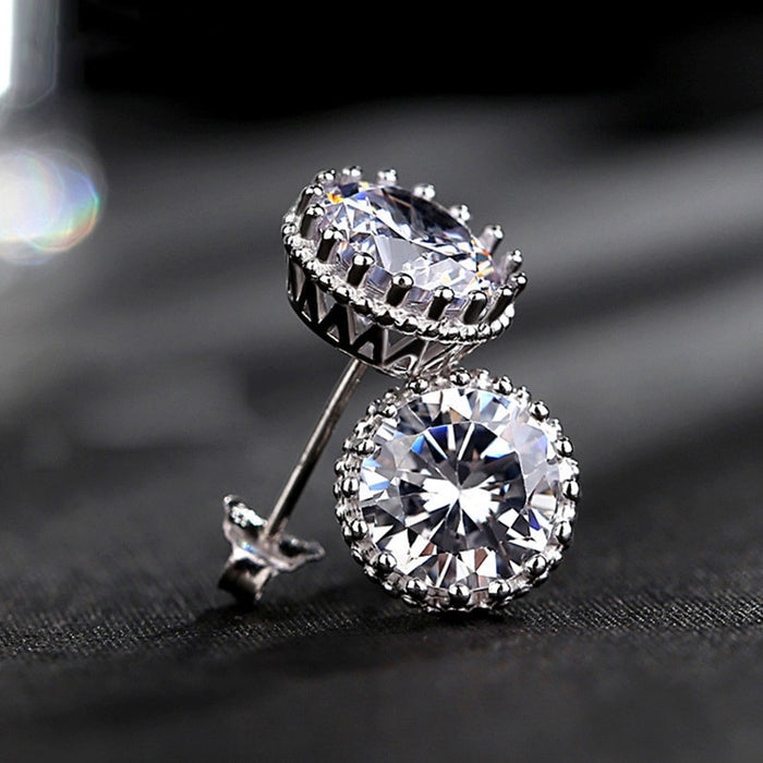 European Court Style Crown Cubic Zirconia Stud Earrings For Women, Petite Fashion Jewelry