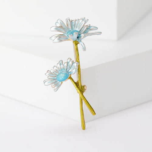 Handmade Enamel Double Daisy Brooch Pin For Floral Apparel Decoration