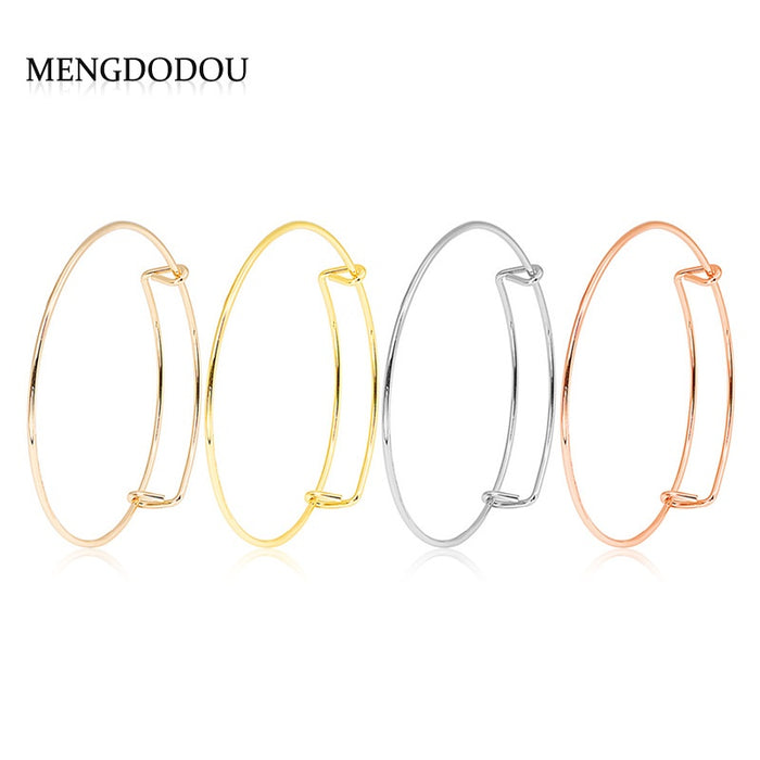 Minimal Smooth Plain Open Bangle, DIY Adjustable Push Pull Metal Bracelet For Handmade Jewelry