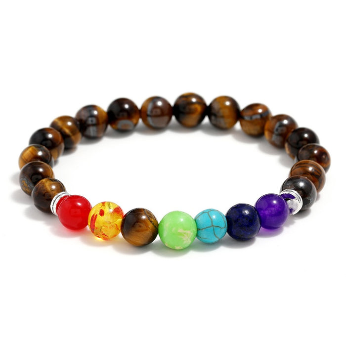 European American Colorful Tiger Eye Stone Beaded Bracelet Fashion Simple Stretch Wrist Jewelry