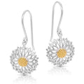 French Hollow Two Tone Daisy Dangle Earrings, Vintage Korean Women's Drop Ear Jewelry view 1