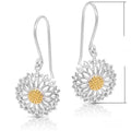 French Hollow Two Tone Daisy Dangle Earrings, Vintage Korean Women's Drop Ear Jewelry view 2