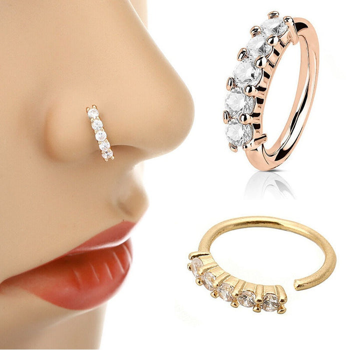 Copper Piercing Accessory With Single Row Zircon, Spiral Cartilage Nose Ring Earring Earrings
