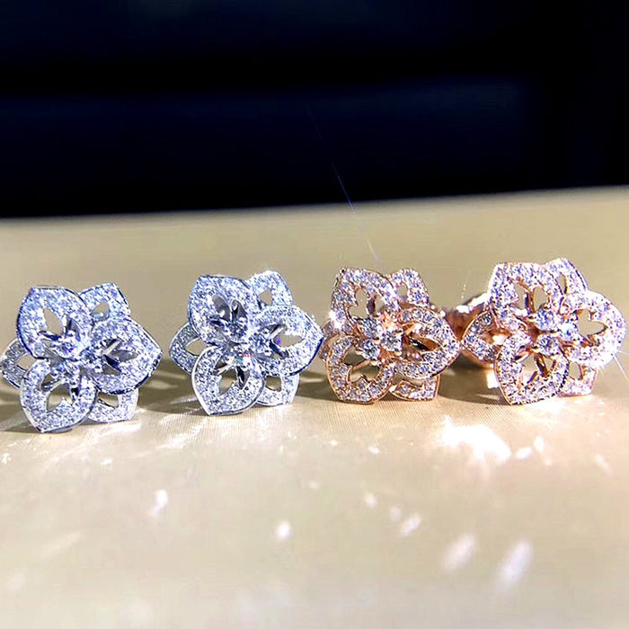 Sweet Elegant Flower Zircon Stud Earrings Delicate Copper Earrings For Women's Fashion Jewelry